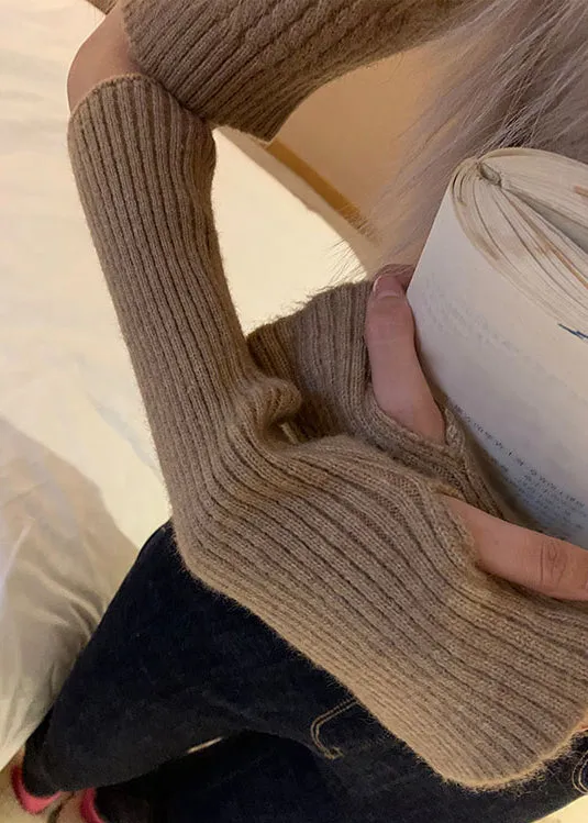 Women's Sweater Khaki Knit Leather and Fur Patchwork sold by Hensley London product image thumbnail 4