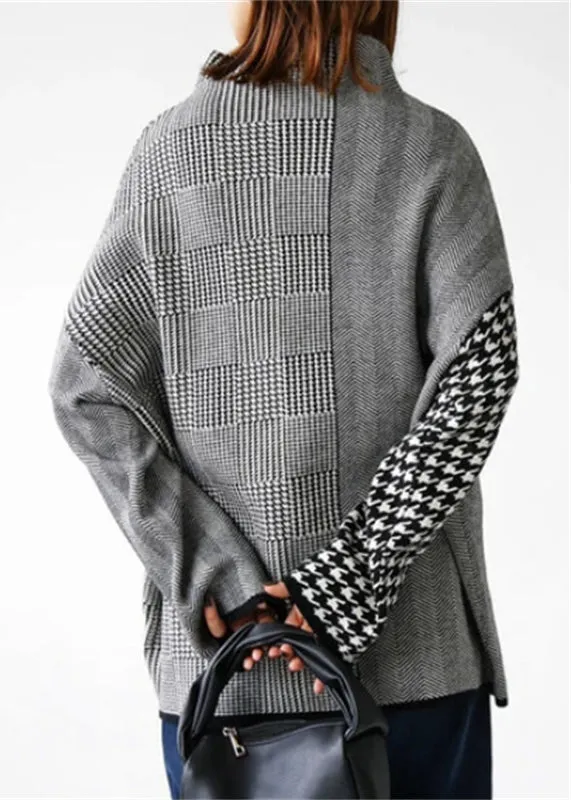 Women's Two Piece Set Grey Plaid Knit Sweater and Skirt sold by Hensley London product image thumbnail 5