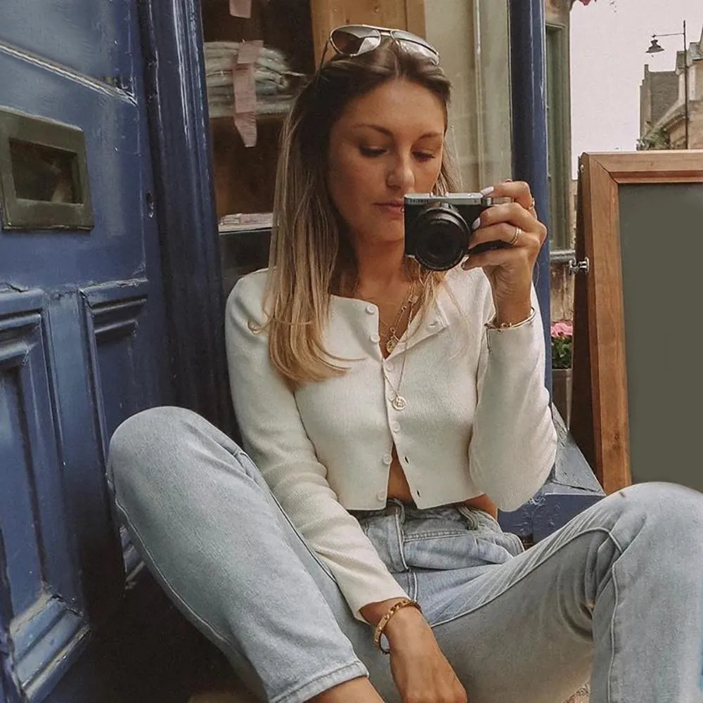 Women's Cropped Cardigan White Cotton Blend sold by Hensley London product image thumbnail 2