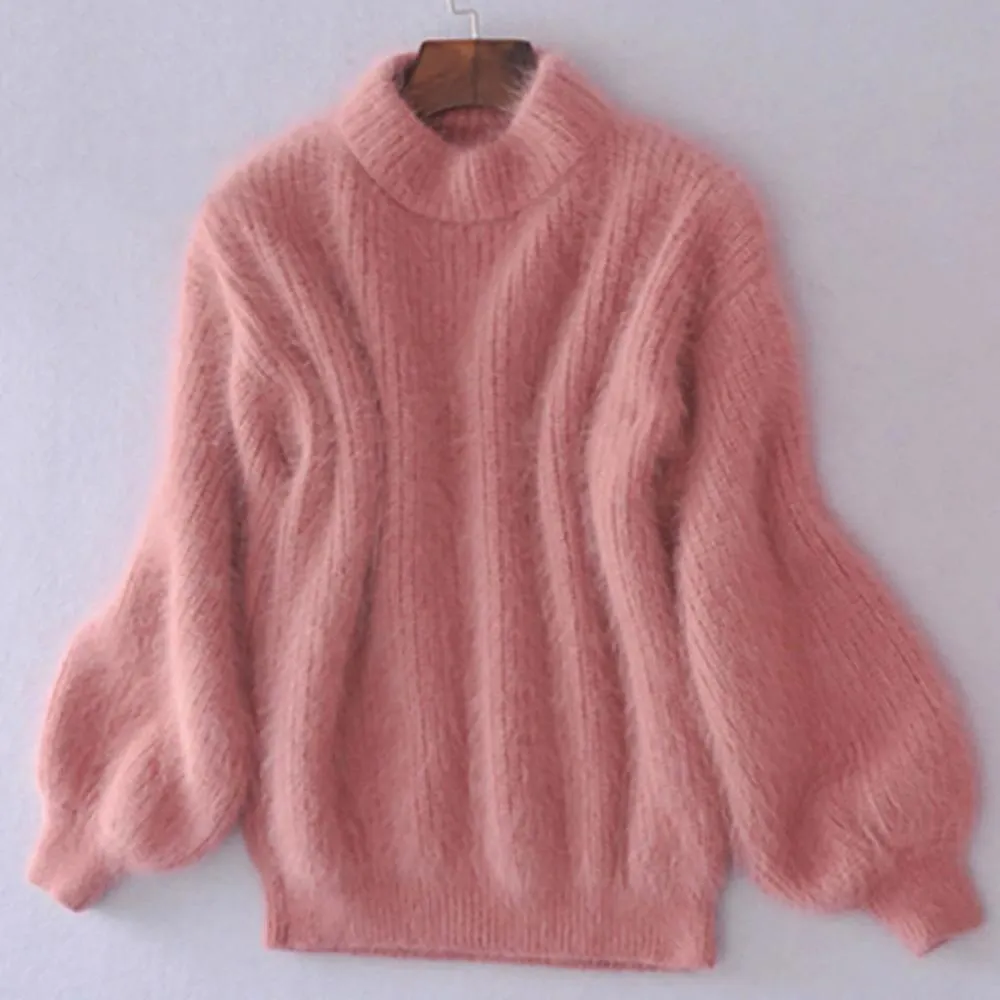 Women's Sweater Beige Mohair Blend Turtleneck sold by Hensley London product image thumbnail 4