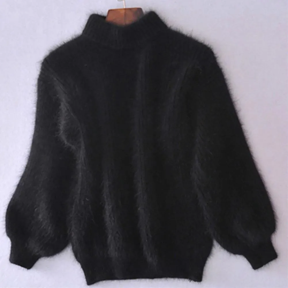 Women's Sweater Beige Mohair Blend Turtleneck sold by Hensley London