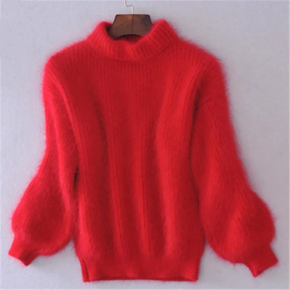 Women's Sweater Beige Mohair Blend Turtleneck sold by Hensley London product image thumbnail 5
