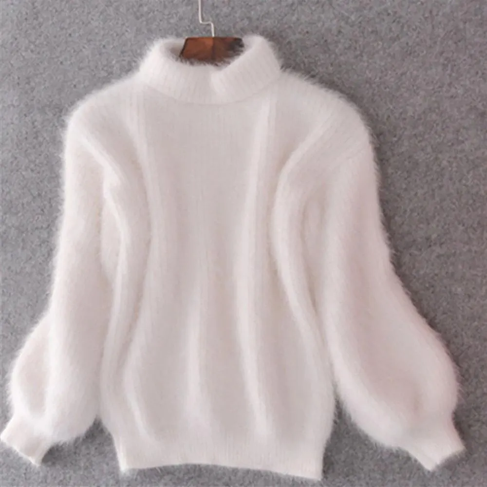 Women's Sweater Beige Mohair Blend Turtleneck sold by Hensley London product image thumbnail 2