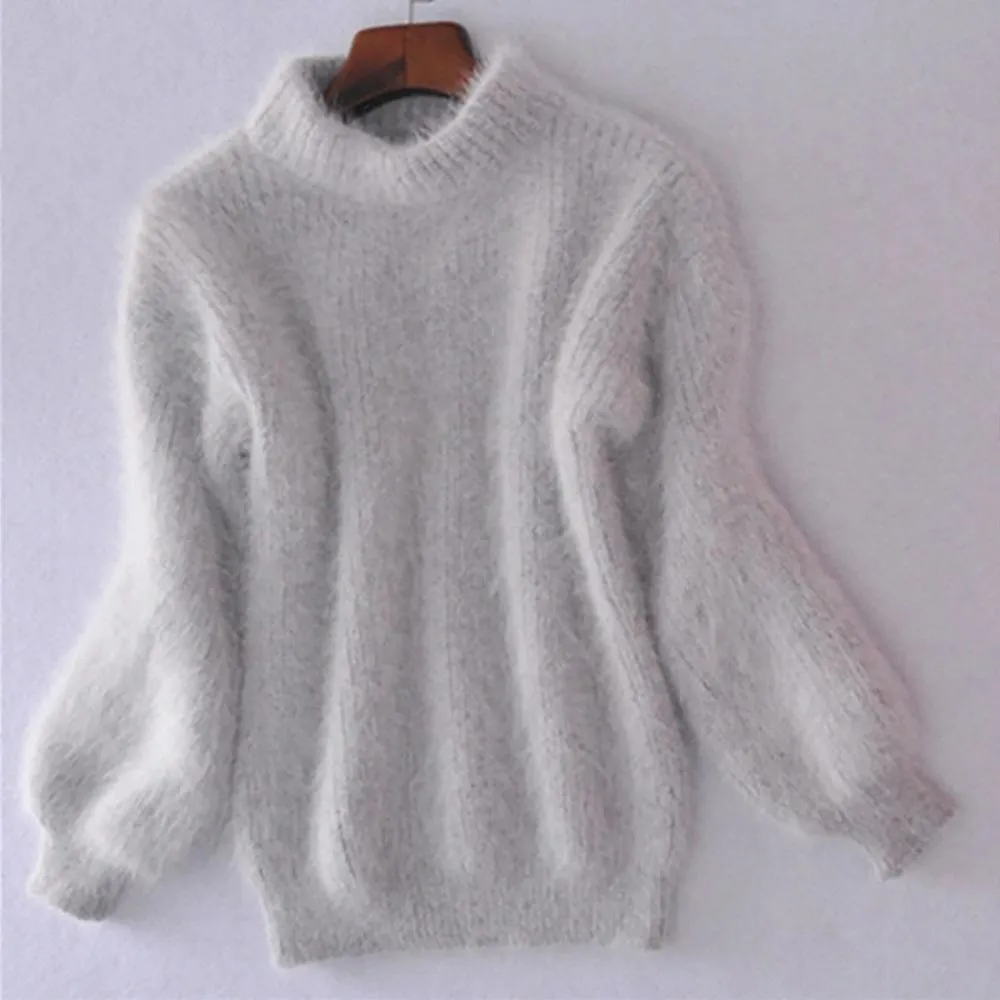 Women's Sweater Beige Mohair Blend Turtleneck sold by Hensley London product image thumbnail 3