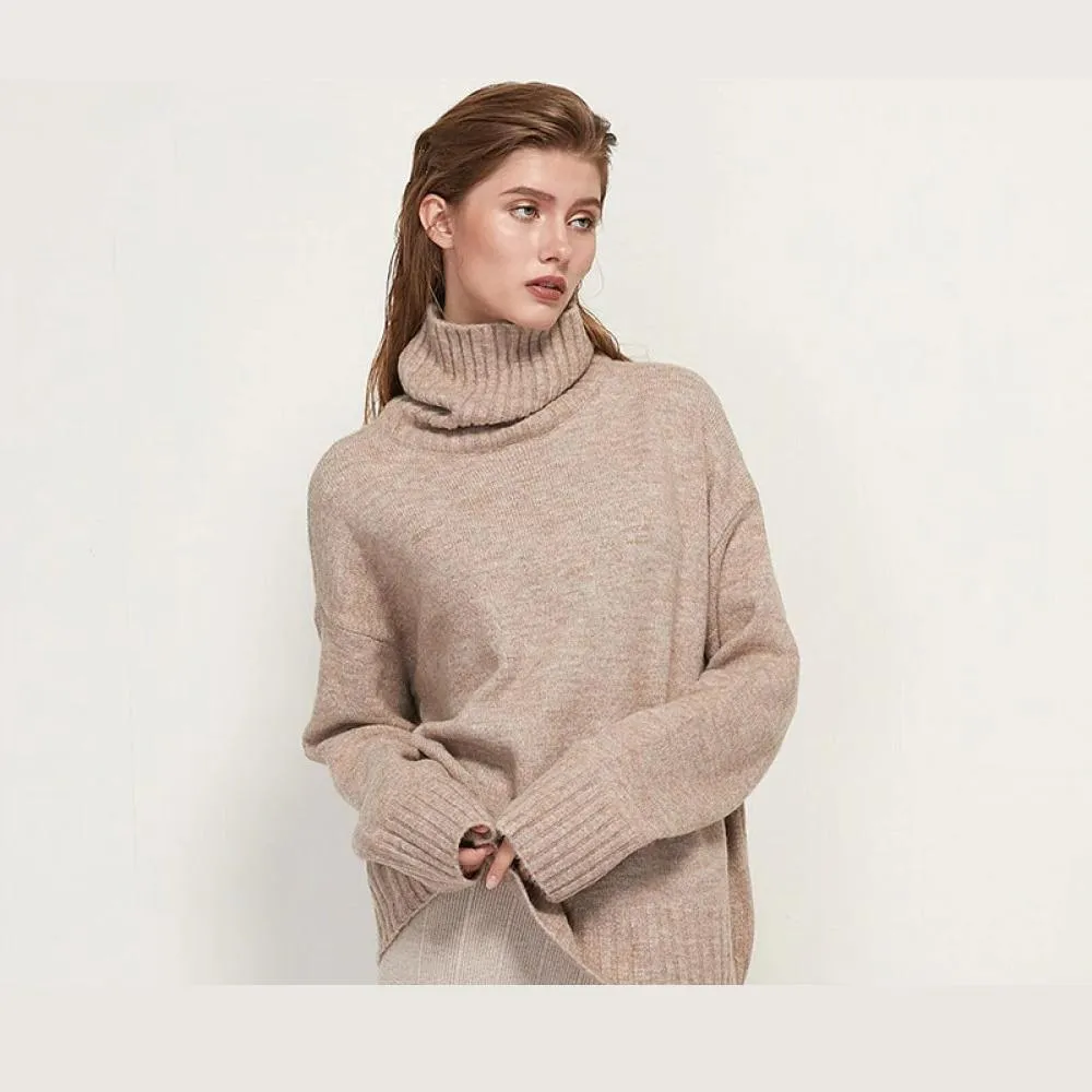 Women's Oversized Sweater Gray Wool Blend Turtleneck sold by Hensley London product image thumbnail 2