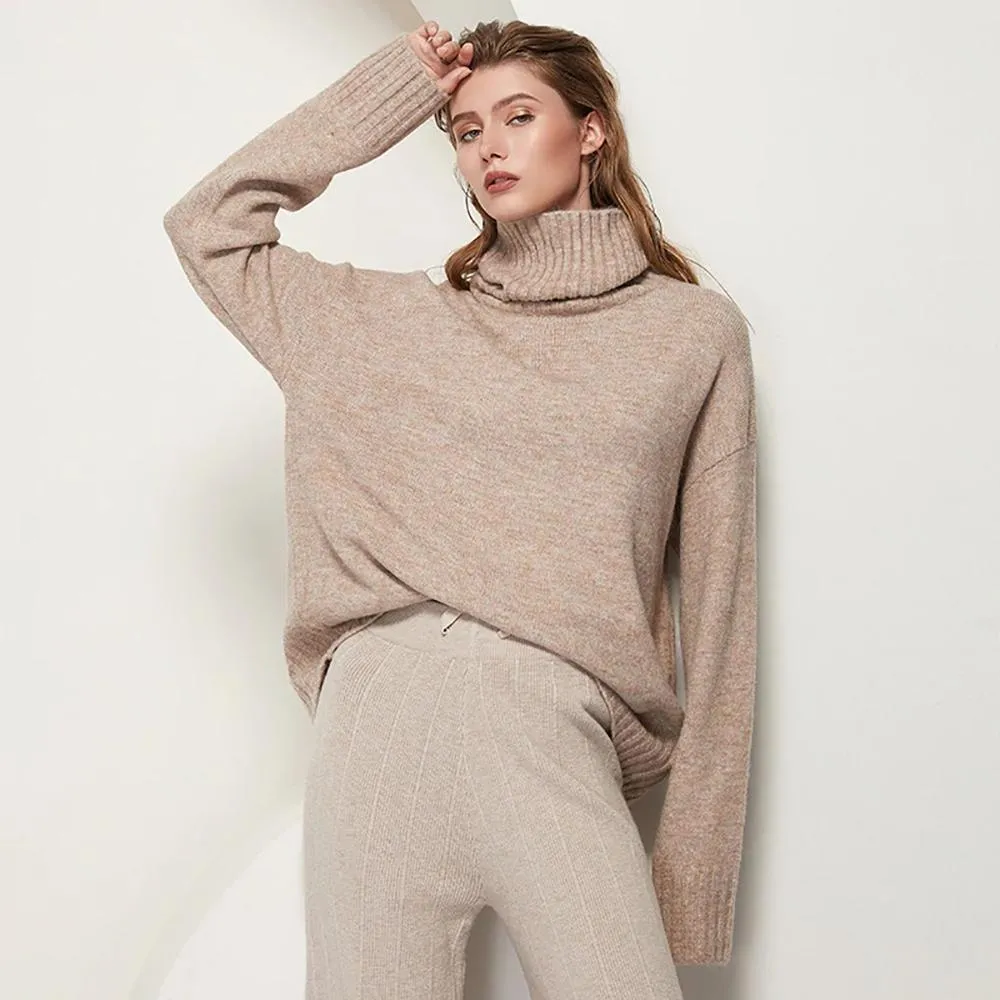 Women's Oversized Sweater Gray Wool Blend Turtleneck sold by Hensley London product image thumbnail 4