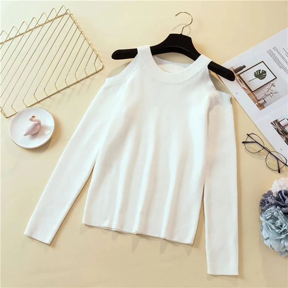 Women's Cold Shoulder Sweater Gray Polyester Cotton sold by Hensley London product image thumbnail 4