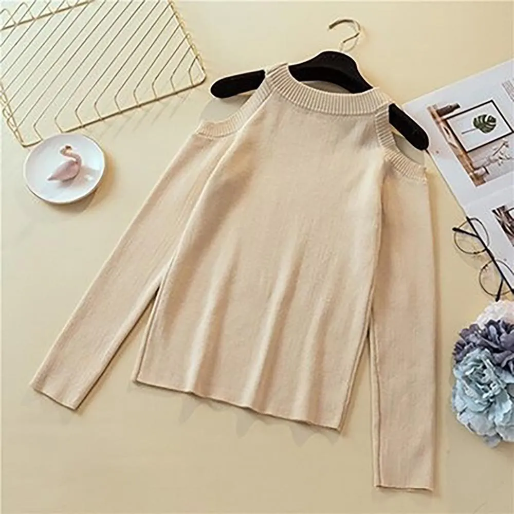 Women's Cold Shoulder Sweater Gray Polyester Cotton sold by Hensley London