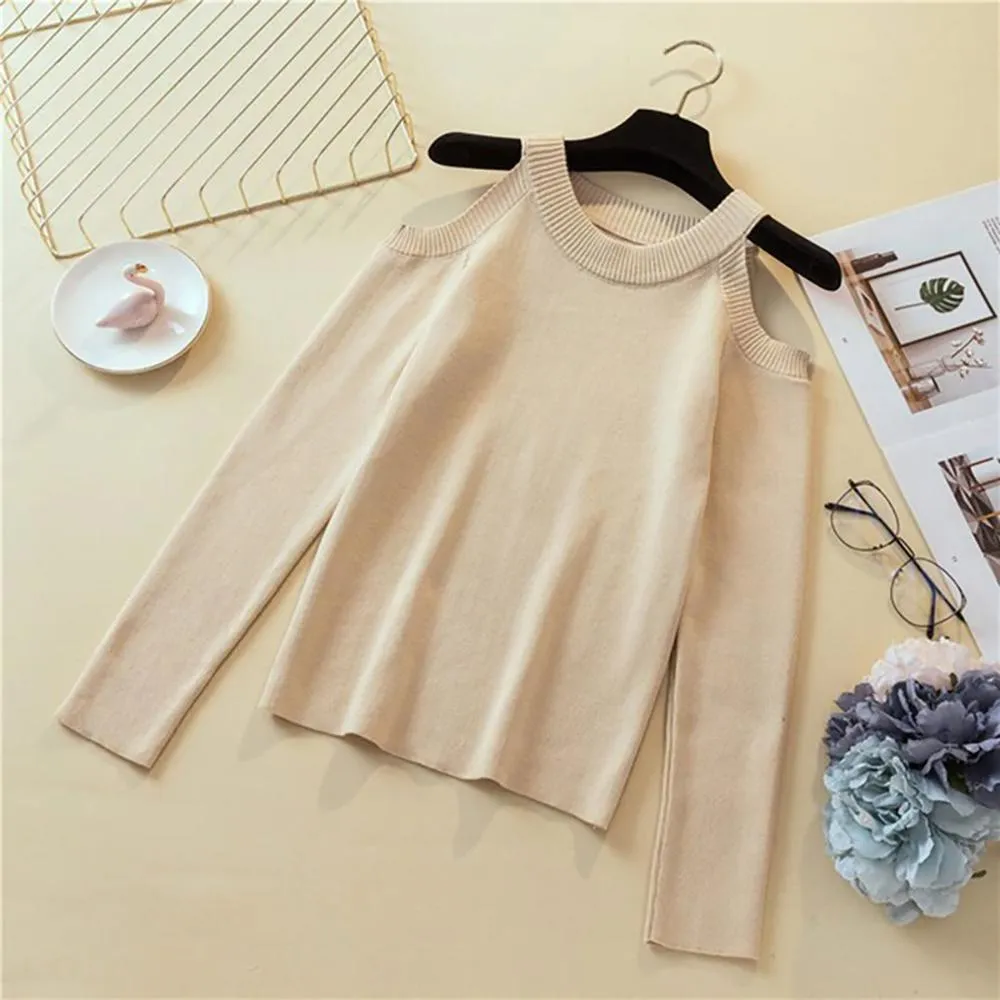 Women's Cold Shoulder Sweater Gray Polyester Cotton sold by Hensley London product image thumbnail 5