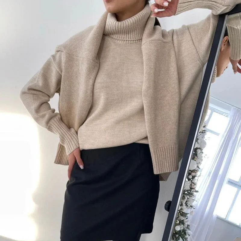 Women's Turtleneck Pullover Sweater Beige Acrylic sold by Hensley London product image thumbnail 5