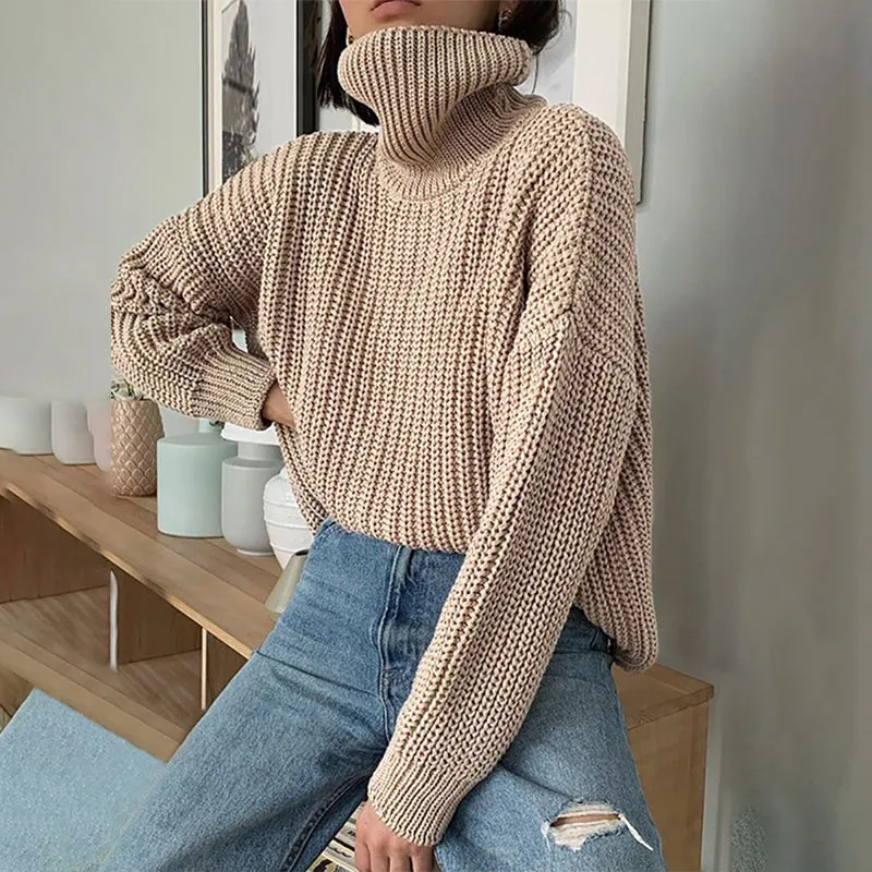 Women's Turtleneck Pullover Sweater Beige Cotton Blend sold by Hensley London product image thumbnail 5