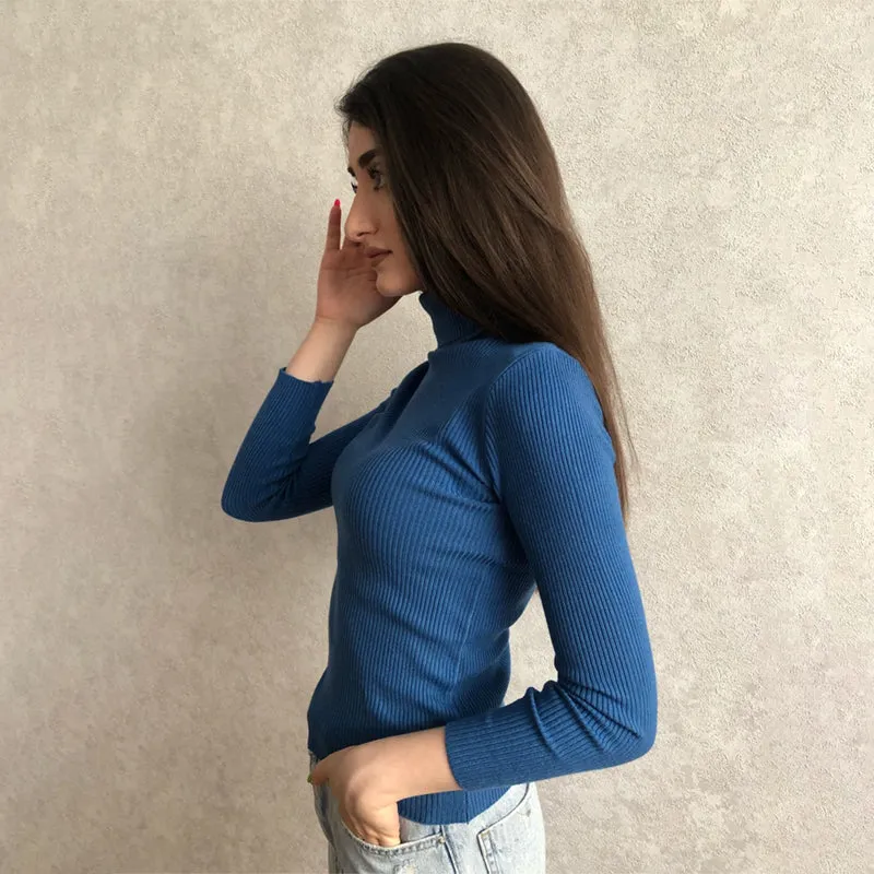 Women's Turtleneck Sweater Solid Color Slim Fit Knit sold by Hensley London product image thumbnail 3