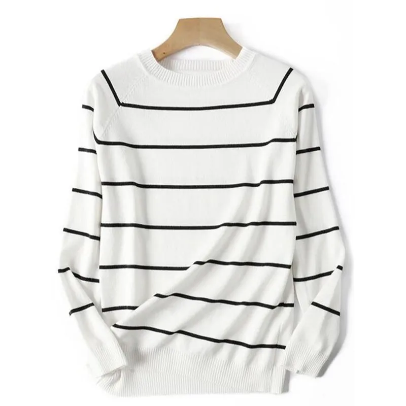 Women's Pullover Sweater Striped Long Sleeve Cotton Blend sold by Hensley London product image thumbnail 4