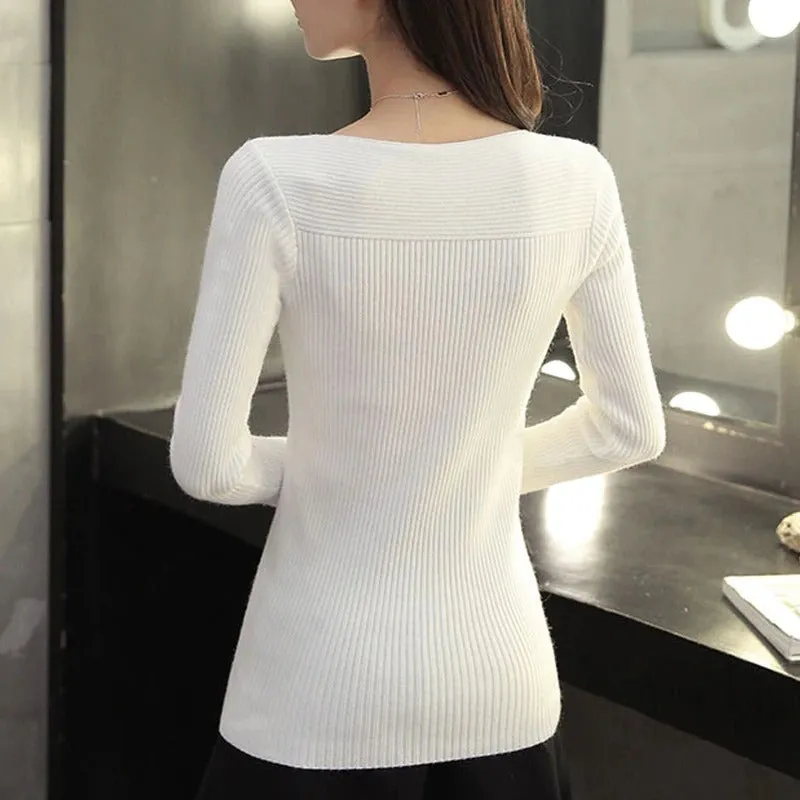 Women's Pullover Sweater Slim Fit Long Sleeve Beige Knit sold by Hensley London product image thumbnail 2