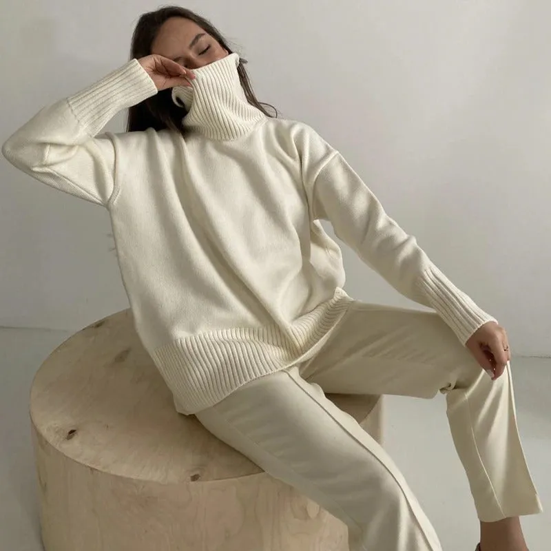 Women's Oversized Sweater Beige Acrylic Turtleneck sold by Hensley London product image thumbnail 3