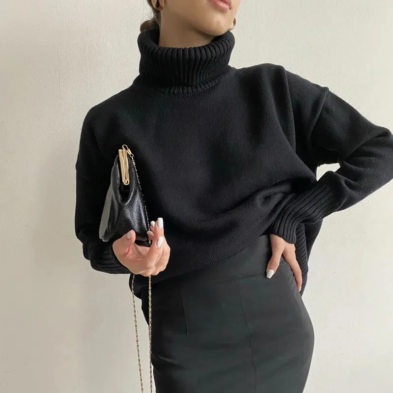 Women's Oversized Sweater Beige Acrylic Turtleneck sold by Hensley London product image thumbnail 2