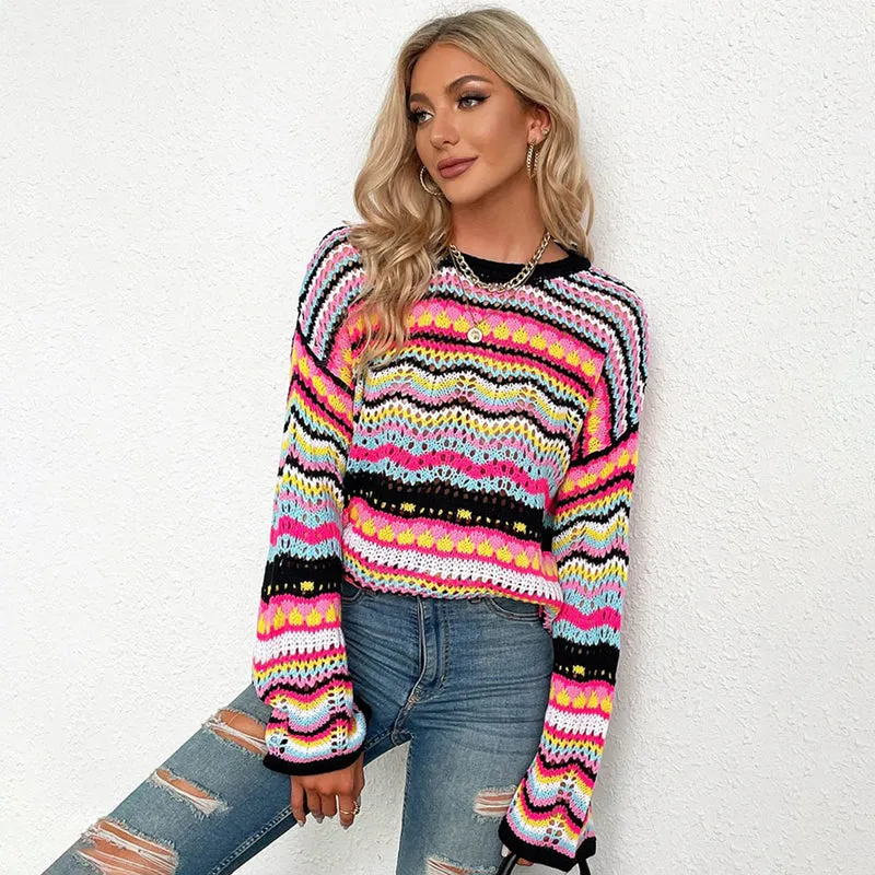 Women's Pullover Sweater Multi-Color Acrylic Flare Sleeve sold by Hensley London
