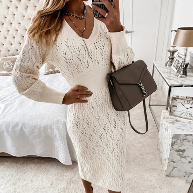 Women's Sweater Dress Beige Knitted Long Sleeve sold by Hensley London product image thumbnail 4