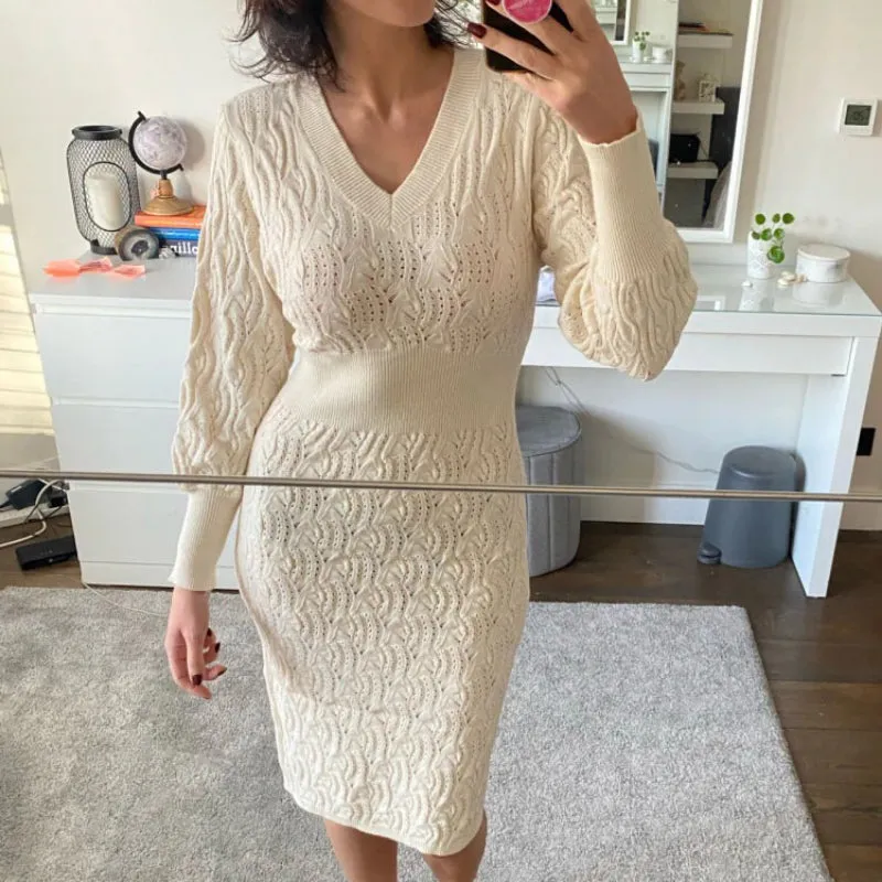 Women's Sweater Dress Beige Knitted Long Sleeve sold by Hensley London product image thumbnail 5