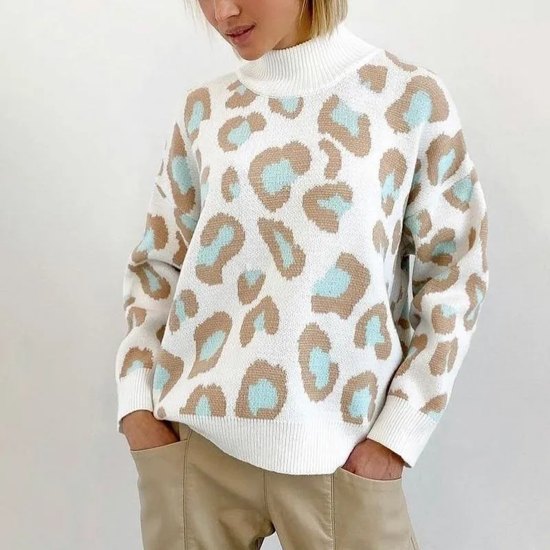 Women's Turtleneck Pullover Sweater Leopard Print Long Sleeve sold by Hensley London product image thumbnail 3