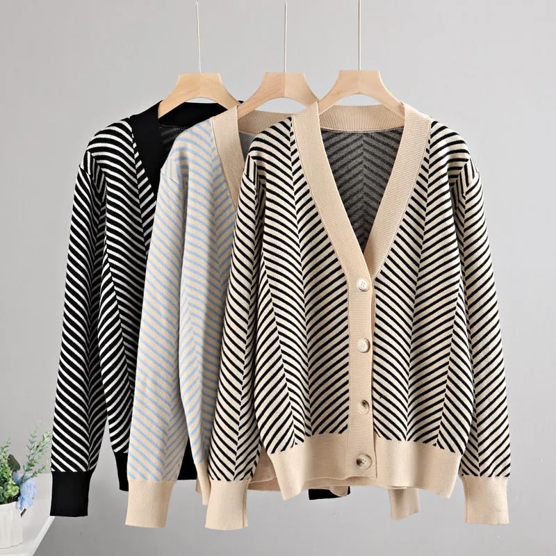 Women's Cardigan Multicolor Cotton-Polyester Stripe sold by Hensley London product image thumbnail 2