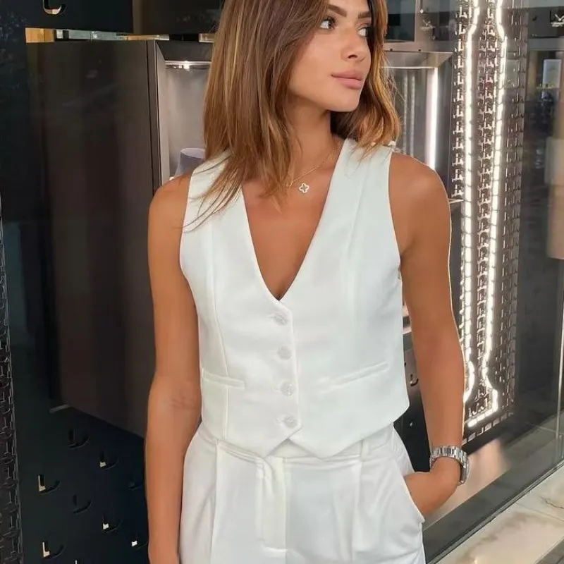 Women's Black Vest Deep V-Neck Polyester with Pockets sold by Hensley London product image thumbnail 2