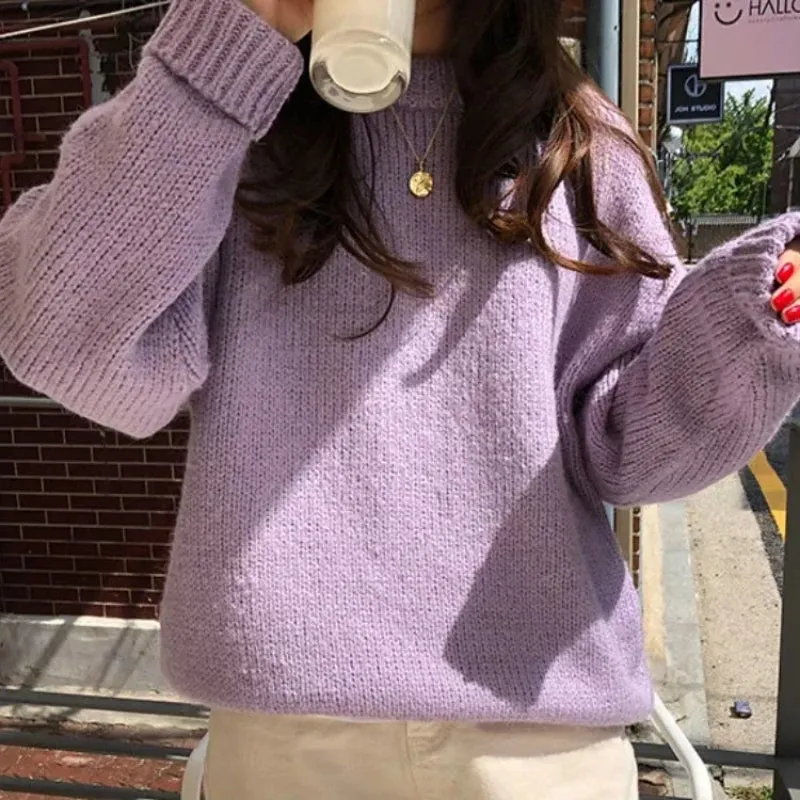 Women's Oversized Sweater Gray Wool Blend O-Neck Puff Sleeve sold by Hensley London