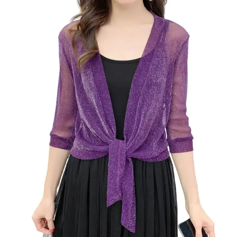 Women's Cardigan Glittery See-Through Lace-Up Lightweight Polyester sold by Hensley London product image thumbnail 4