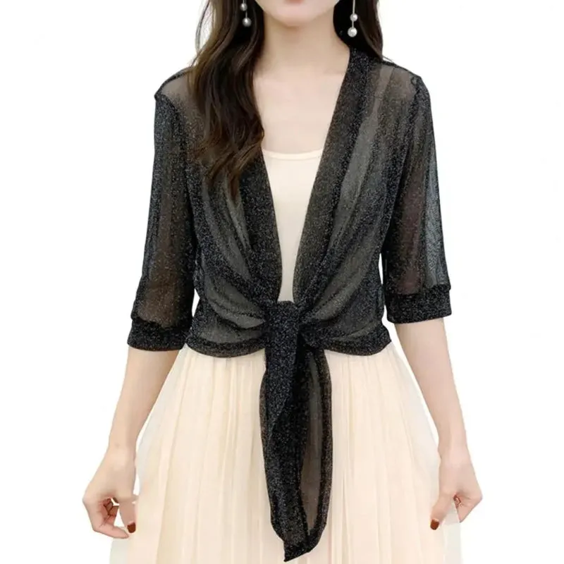 Women's Cardigan Glittery See-Through Lace-Up Lightweight Polyester sold by Hensley London product image thumbnail 5