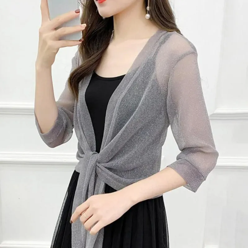 Women's Cardigan Glittery See-Through Lace-Up Lightweight Polyester sold by Hensley London product image thumbnail 2