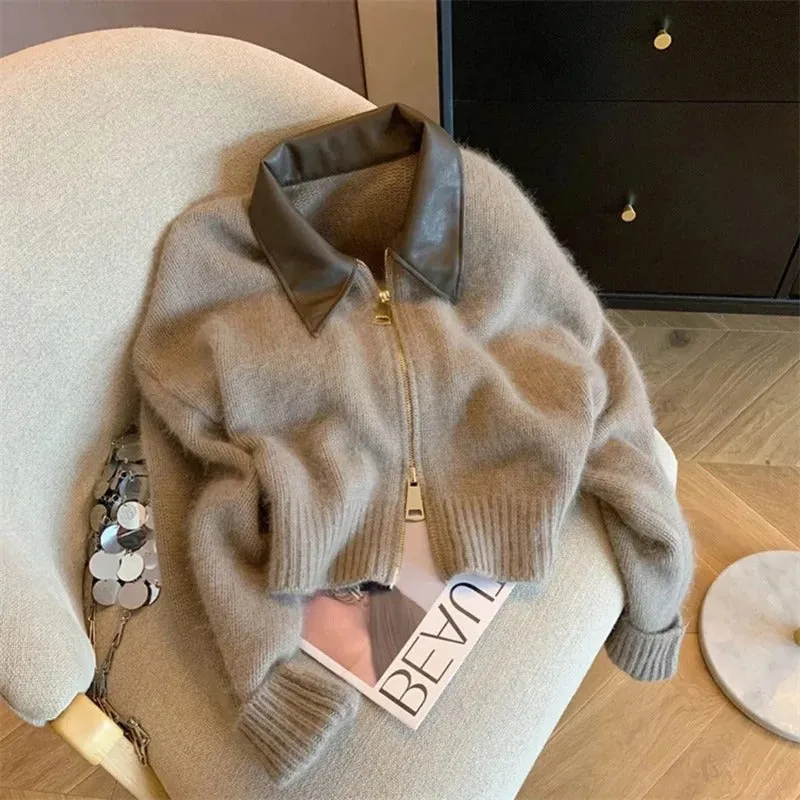 Women's Cardigan Sweater Black Polyester Zip Long Sleeve sold by Hensley London