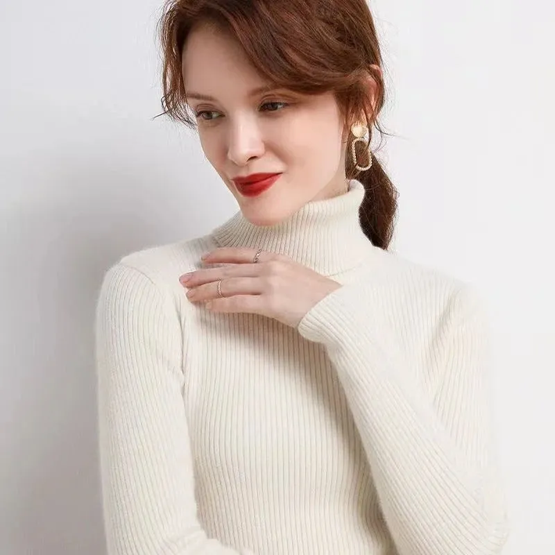 Women's Turtleneck Sweater Beige Cotton sold by Hensley London