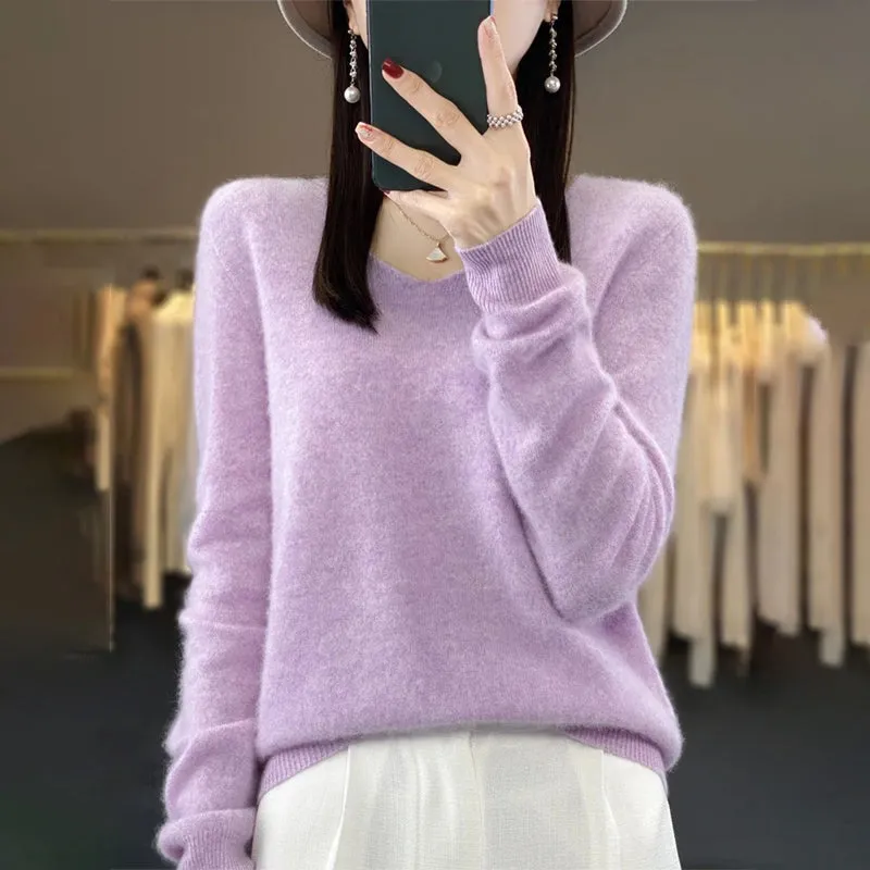 Women's V-Neck Sweater Gray Wool sold by Hensley London