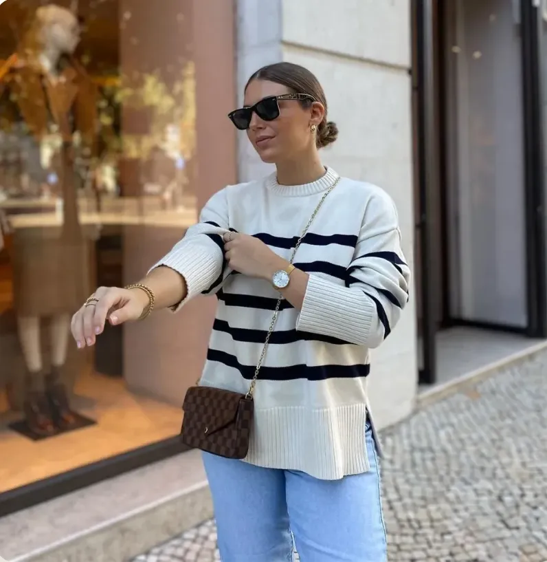 Women's Oversized Striped Knitted Sweater - Casual Crew Neck Top sold by Hensley London product image thumbnail 4