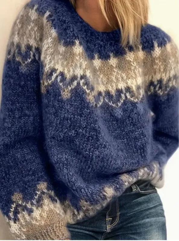 Women's Sweater Blue Knit Round Neck Casual Fall/Winter sold by Hensley London