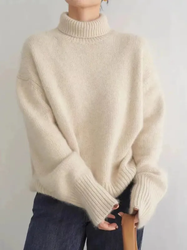 Women's Sweater High Neck Beige Acrylic Blend sold by Hensley London