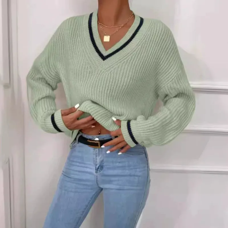 Women's Striped V-Neck Sweater - Chic and Comfortable sold by Hensley London