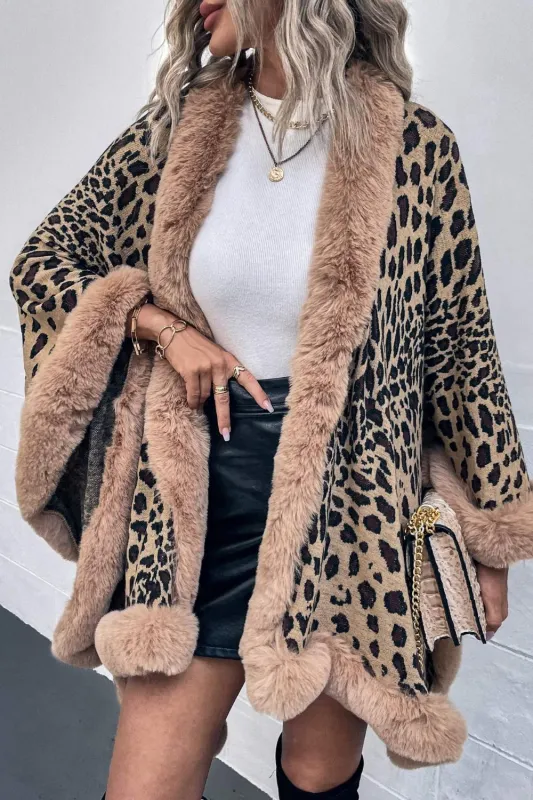 Chic Leopard Print Open Poncho for Women made by Hensley London