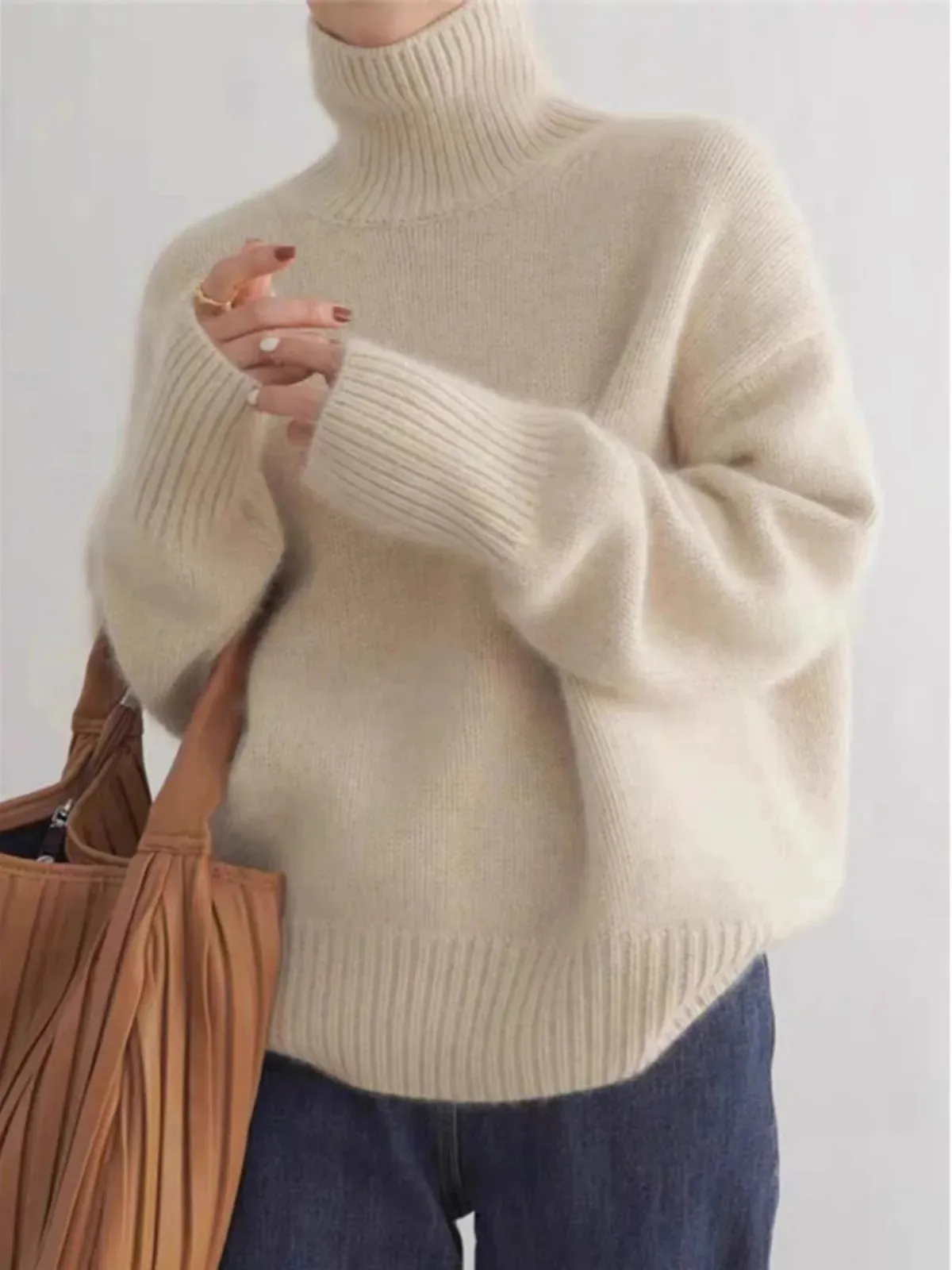 Women's Loose Knit High Neck Sweater for Cozy Comfort sold by Hensley London product image thumbnail 3