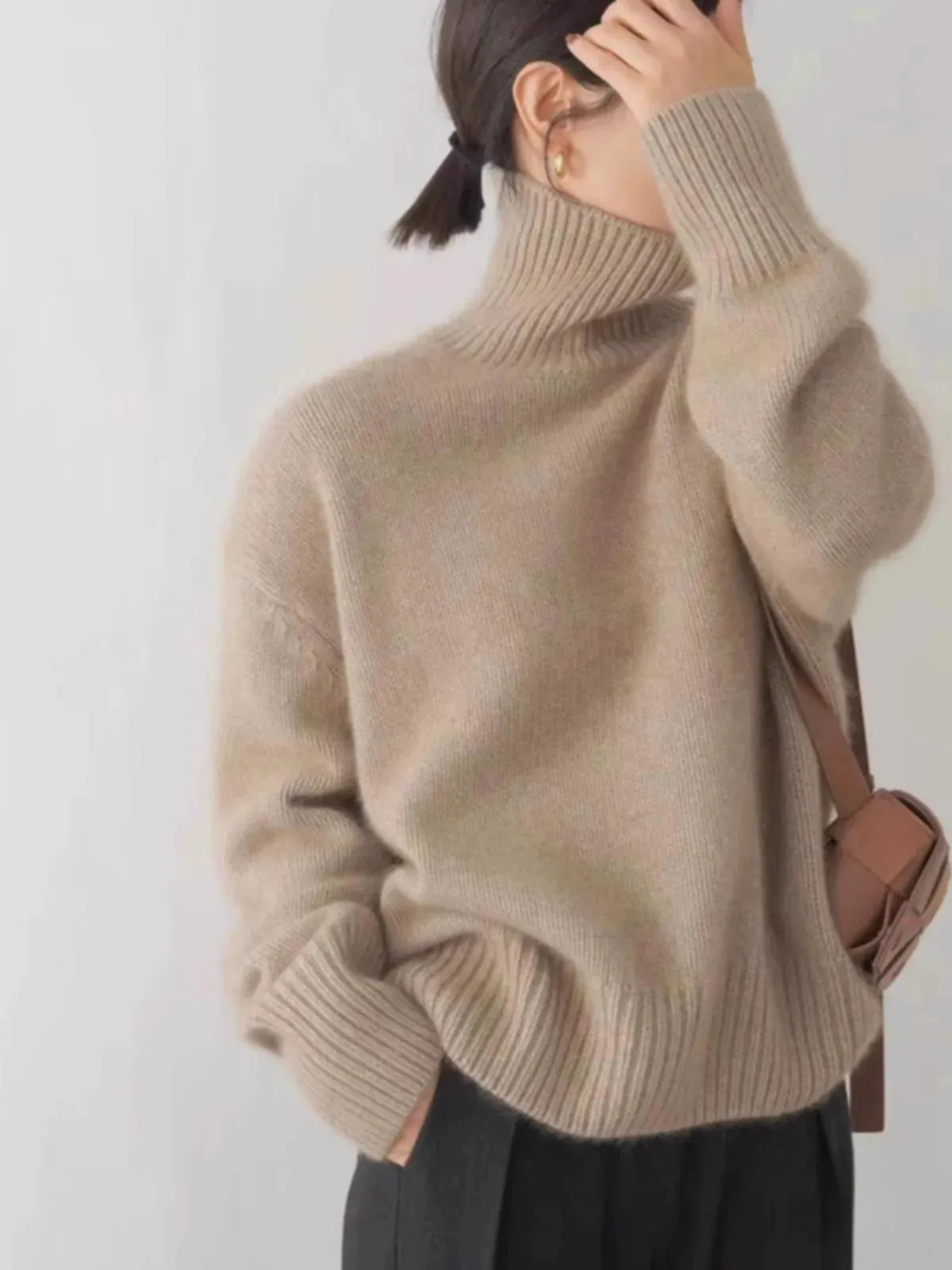 Women's Loose Knit High Neck Sweater for Cozy Comfort sold by Hensley London