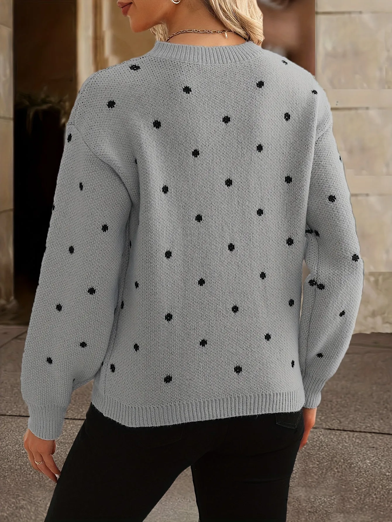 Women's Polka Dot Knitted Sweater - Crew Neck - Long Sleeve Relaxed Fit sold by Hensley London product image thumbnail 3