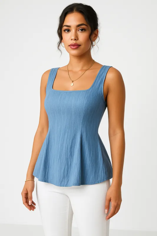 Slim Fit Women's Tank Top - Ribbed Knit with Square Neck - Lightweight Casual Wear sold by Hensley London