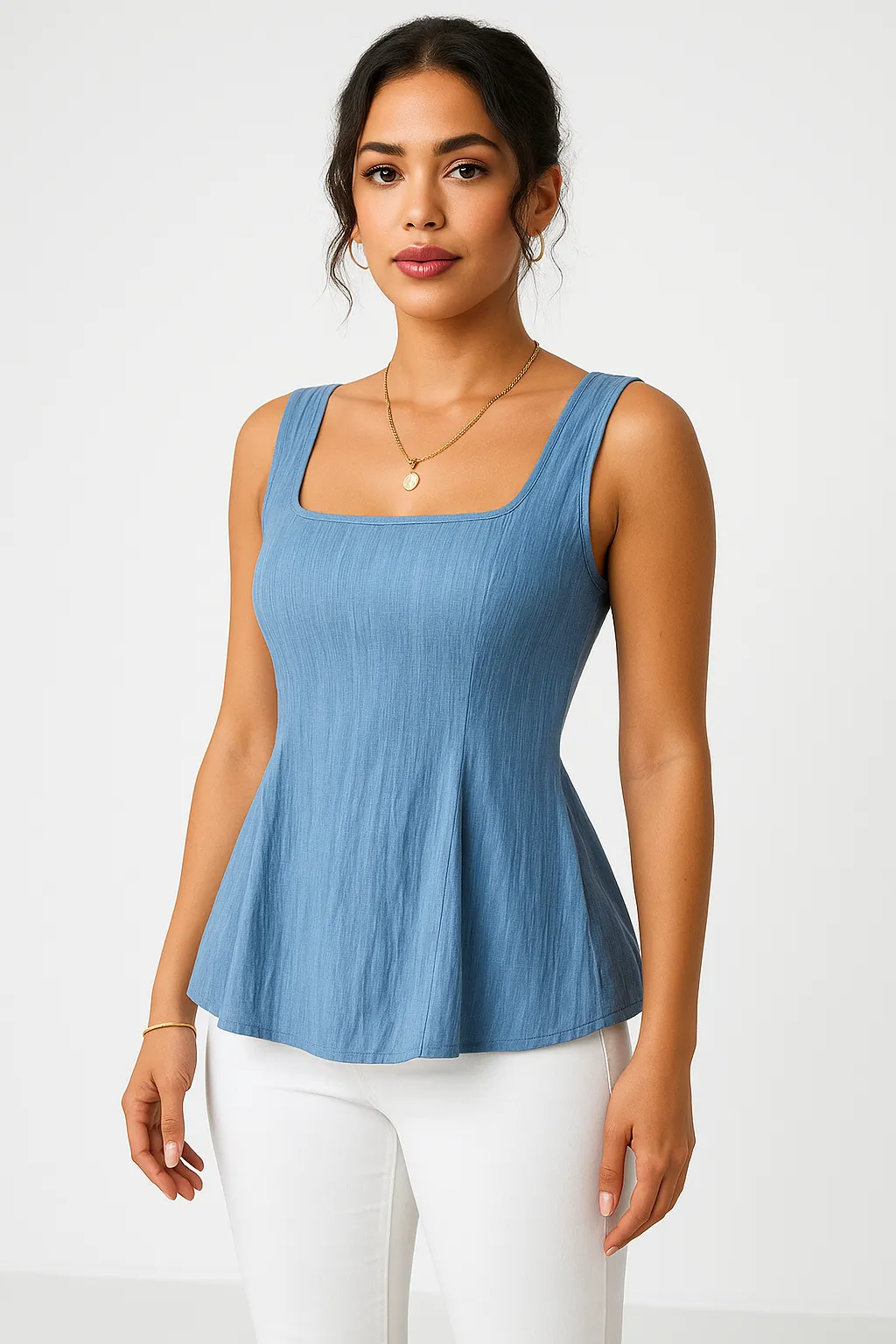Slim Fit Women's Tank Top - Ribbed Knit with Square Neck - Lightweight Casual Wear sold by Hensley London