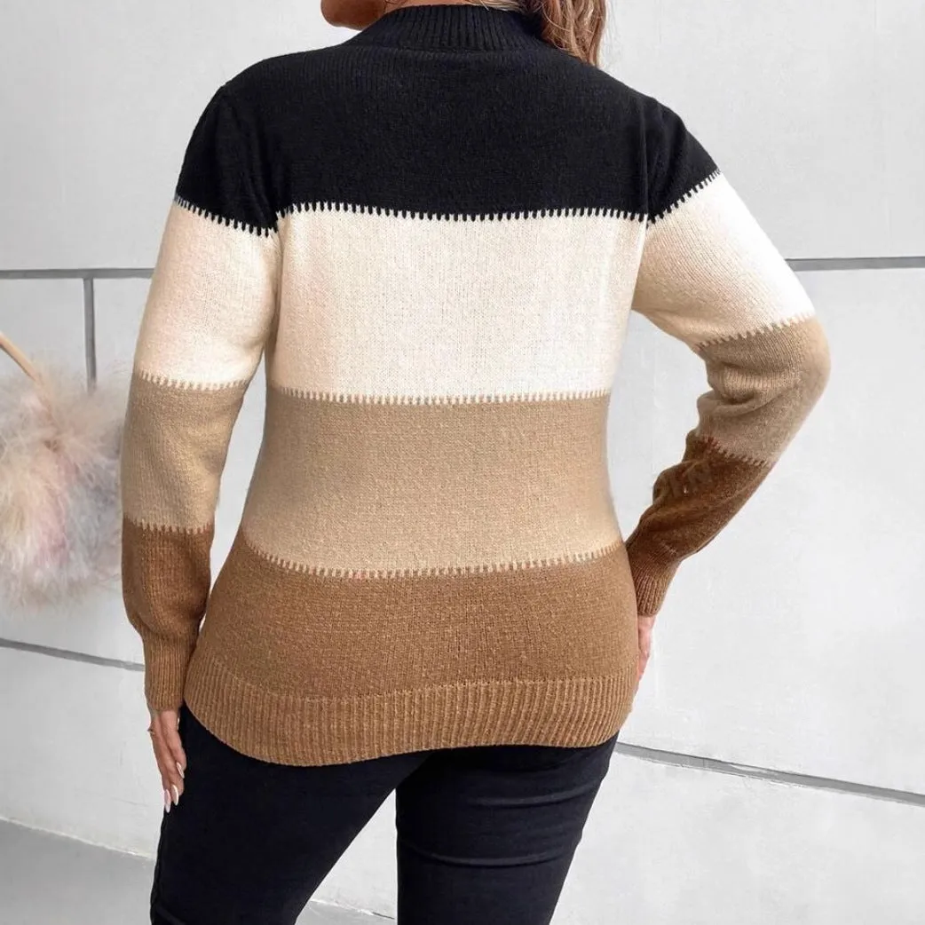 Women's Relaxed Fit Crewneck Sweater - Knitted Long Sleeve with Color Block Design sold by Hensley London product image thumbnail 4