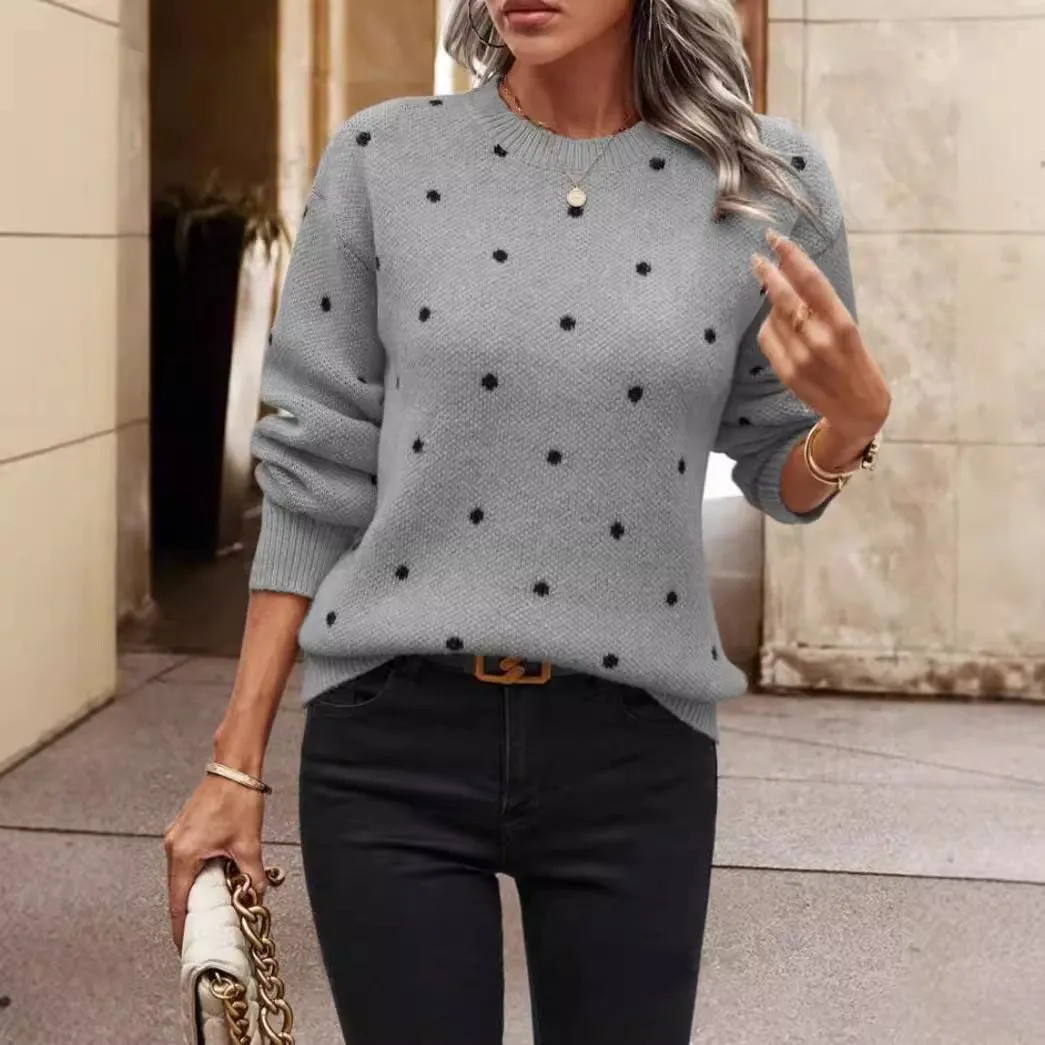 Women's Relaxed Fit Polka Dot Pullover Sweater - Soft Knit Wool Blend sold by Hensley London product image thumbnail 3