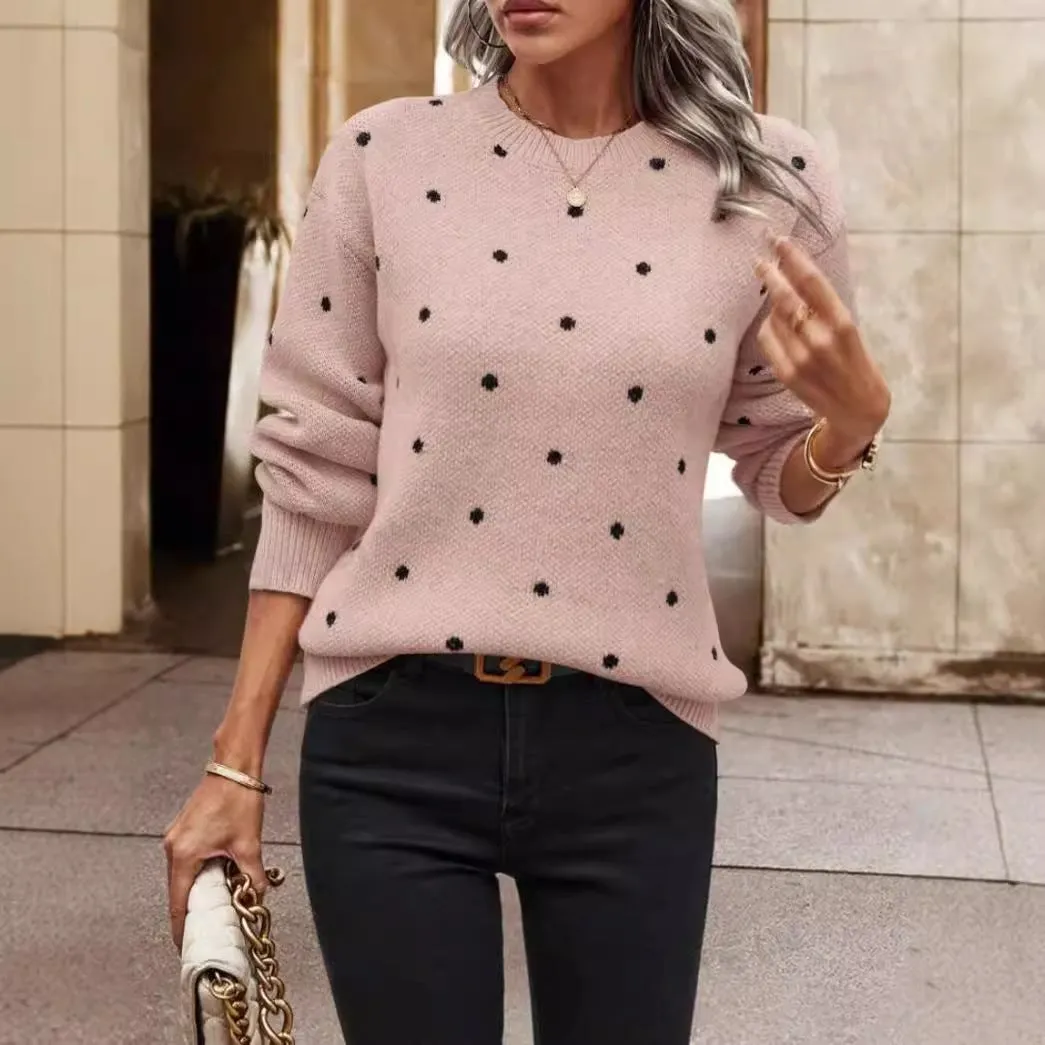 Women's Relaxed Fit Polka Dot Pullover Sweater - Soft Knit Wool Blend sold by Hensley London product image thumbnail 4
