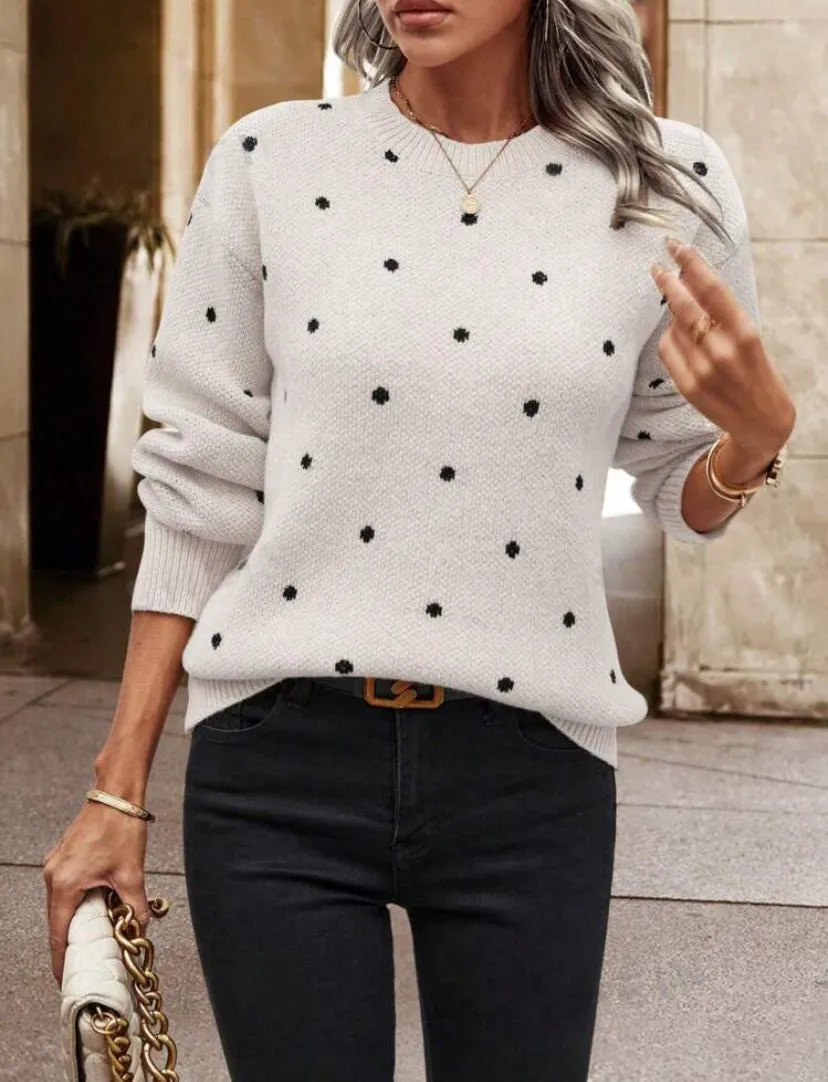 Women's Relaxed Fit Polka Dot Pullover Sweater - Soft Knit Wool Blend sold by Hensley London