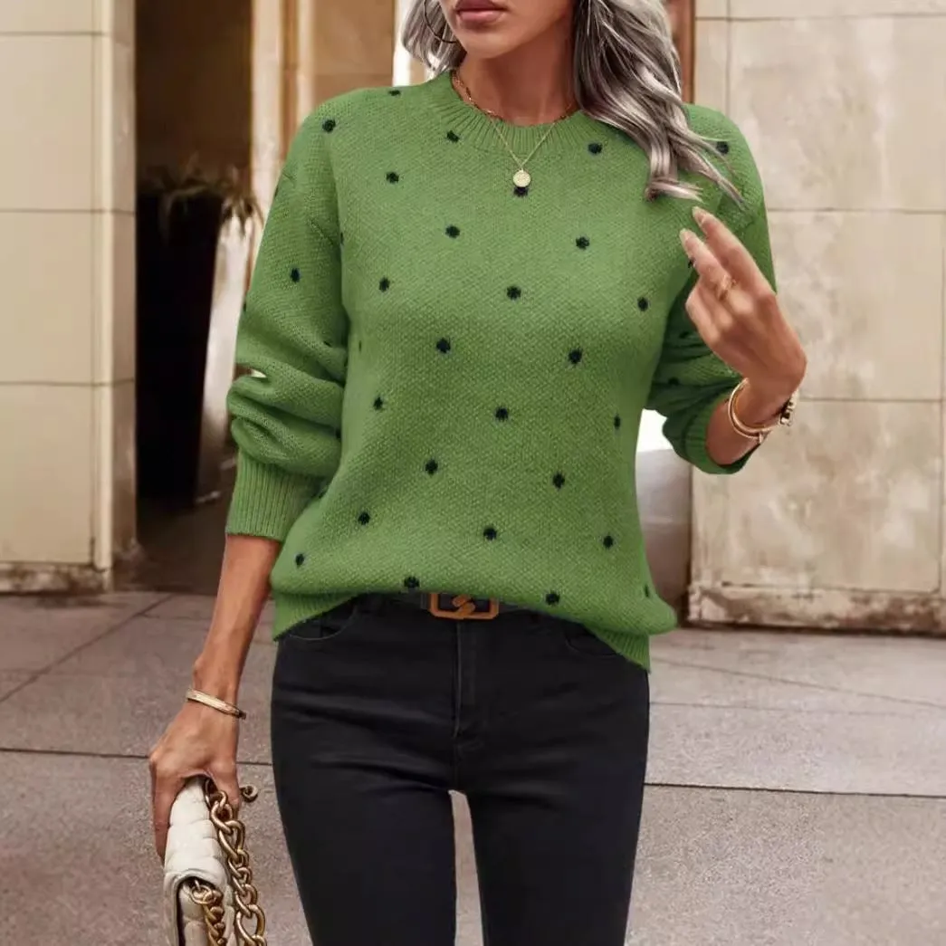 Women's Relaxed Fit Polka Dot Pullover Sweater - Soft Knit Wool Blend sold by Hensley London product image thumbnail 2