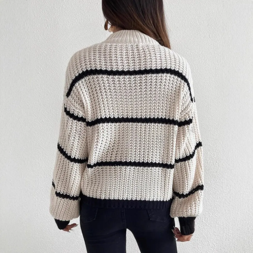 Women's Relaxed Fit Knit Sweater with Textured Stripes sold by Hensley London product image thumbnail 3