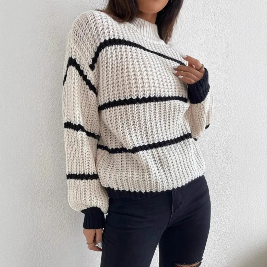 Women's Relaxed Fit Knit Sweater with Textured Stripes sold by Hensley London product image thumbnail 2